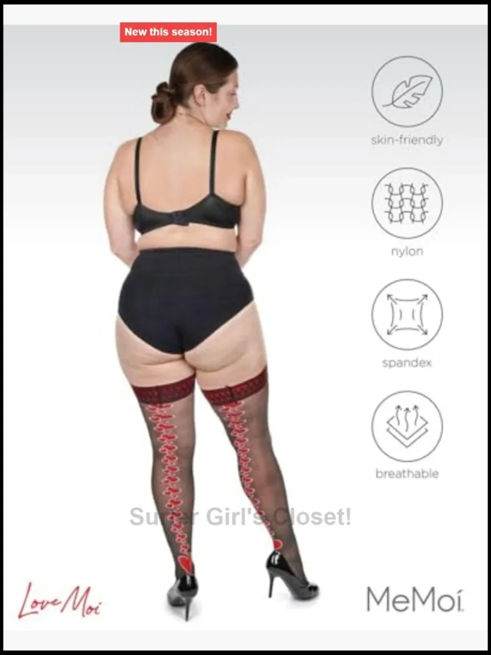 Sheer Thigh Highs Nylon Blend Heart Backseam Stockings Stay-Up Hosiery